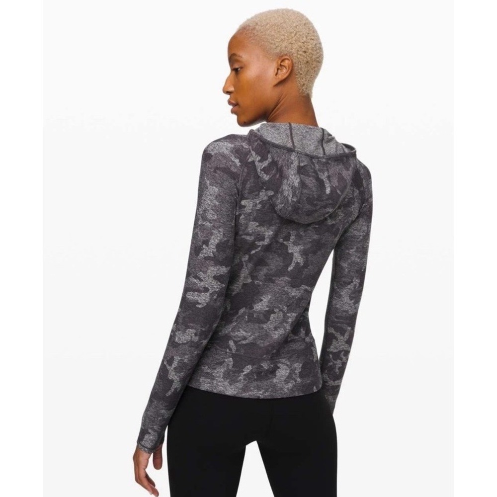 Lululemon On Repeat Rulu Hoodie Size 8 Incognito Camo HTR Black Thumbholes